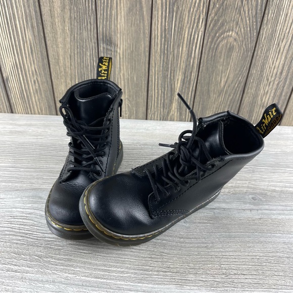 Dr Martens Kids' Black Leather Zavala Combat Lace Up Boot Size 10 - Picture 13 of 14